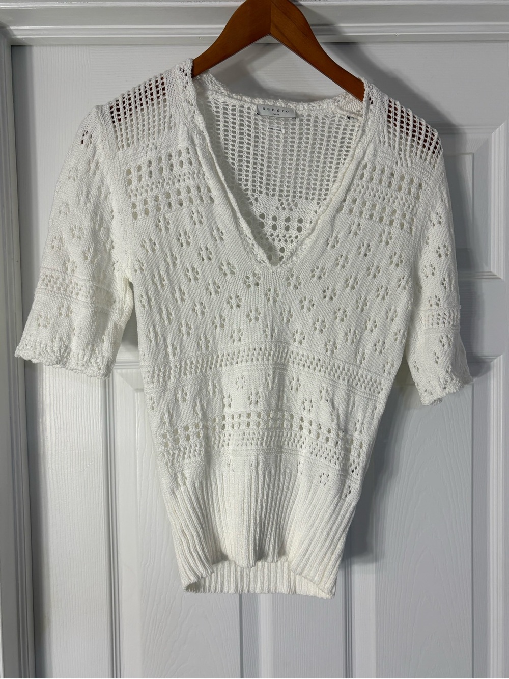 Sandro White Openwork Knit Top